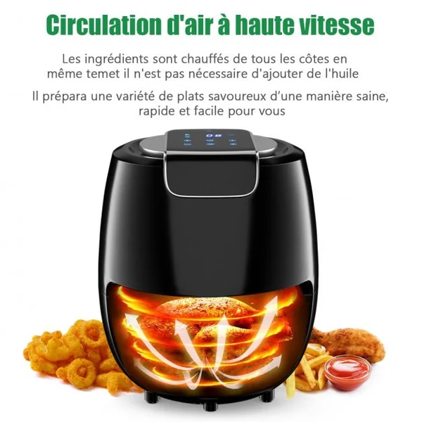 Friteuse Électrique 1800w à Air Chaud Sans Huile Capacité 53l Minuterie 60-200°c en Pp 385x305x345cm Noir