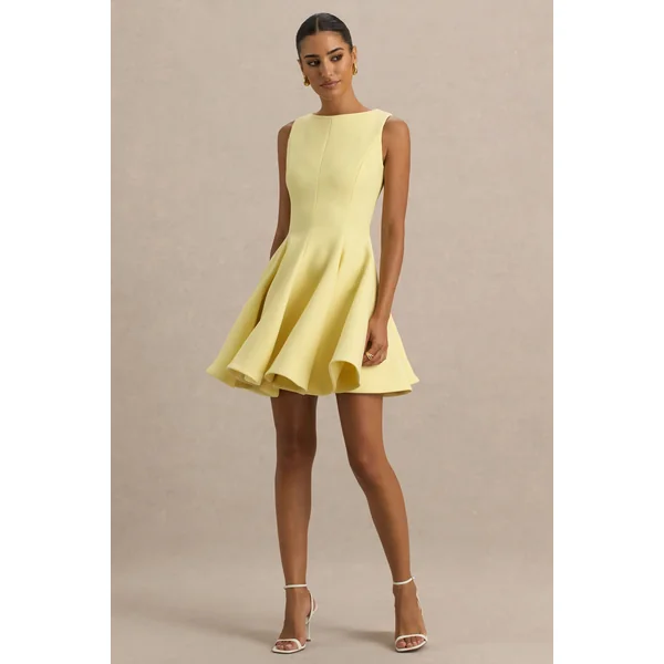 Gabrielle | Mini-Robe patineuse jaune citron à encolure bateau