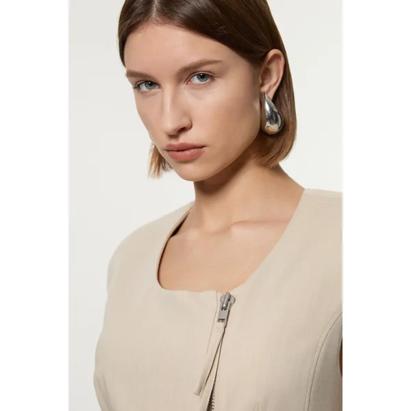 Gilet ajusté en viscose avec fermeture éclair et surpiqûres multiples