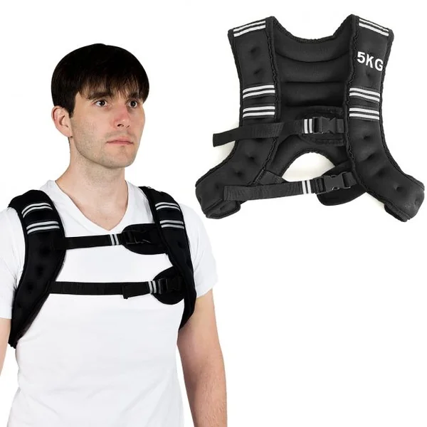 Gilet Lesté de 5 Kg Réglable pour Entrainement et Gilet avec Poids pour Exercice de Musculation en Néoprène Noir