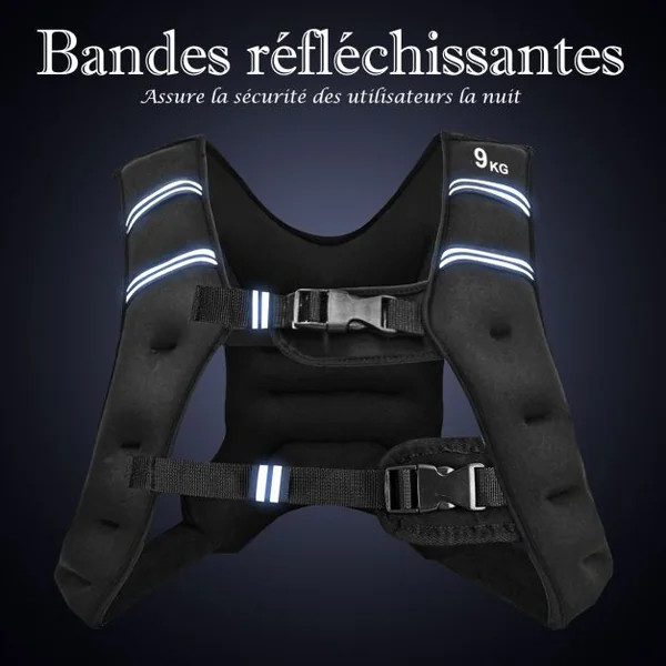 Gilet Lesté de 9KG avec Sangles Réglables pour Gym Formation Liberté de Mouvement Optimale