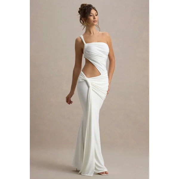 Giovanna | Robe Longue Blanche Asymétrique avec Jupe Portefeuille