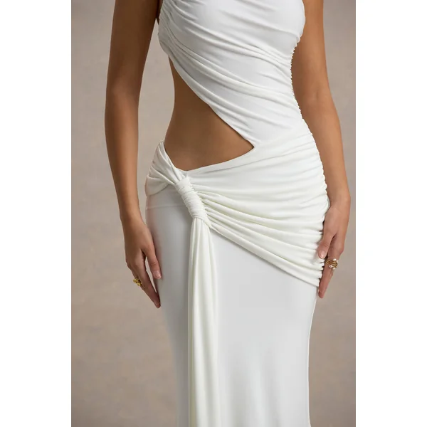 Giovanna | Robe Longue Blanche Asymétrique avec Jupe Portefeuille