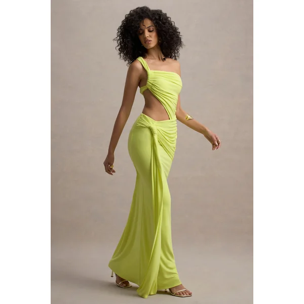 Giovanna | Robe Longue Jaune Asymétrique avec Jupe Portefeuille