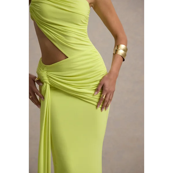 Giovanna | Robe Longue Jaune Asymétrique avec Jupe Portefeuille
