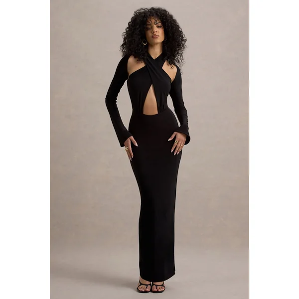 Gita | Robe longue à manches longues et col halter noire
