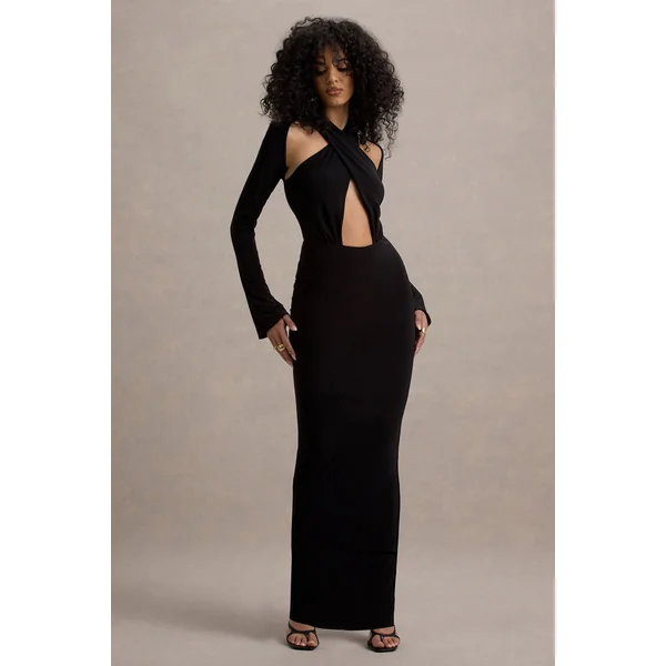 Gita | Robe longue à manches longues et col halter noire