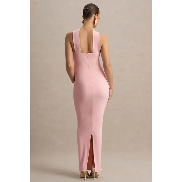 Glaze | Robe longue de maternité rose à col haut