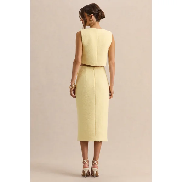 Glyra | Jupe mi-longue tailleur citron avec détails de boutons dorés