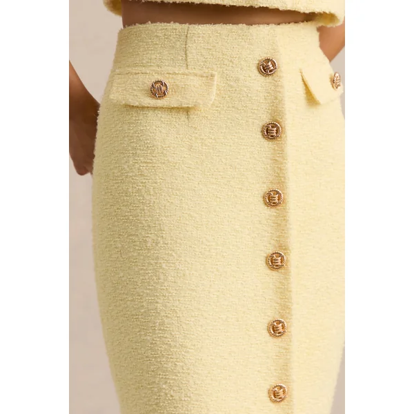 Glyra | Jupe mi-longue tailleur citron avec détails de boutons dorés