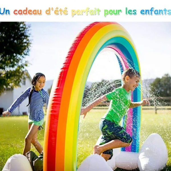 Gonflable Arroseur D'eau en Forme D’arc-en-ciel Jouet Gonflable pour Enfants en Pvc 232x87x173cm Multicolore