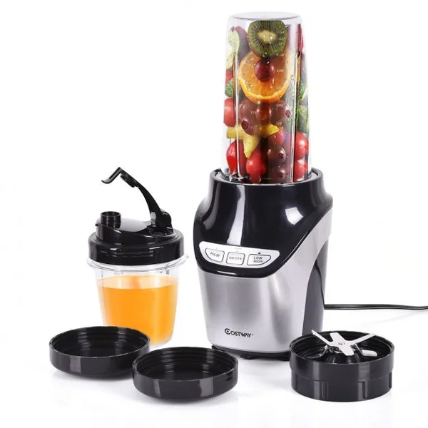 GOPLUS Mixeur blender puissant Blender smoothie hachoir avec 2 bols 450-1000 ml, Puissance 1000 W, Corps en inox, Noir