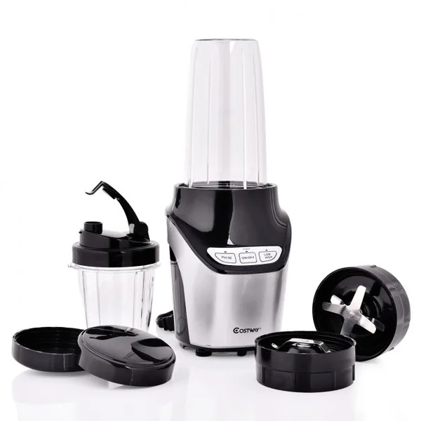 GOPLUS Mixeur blender puissant Blender smoothie hachoir avec 2 bols 450-1000 ml, Puissance 1000 W, Corps en inox, Noir