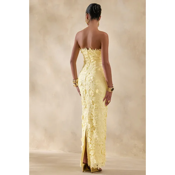Gracie | Robe longue bandeau en dentelle citron