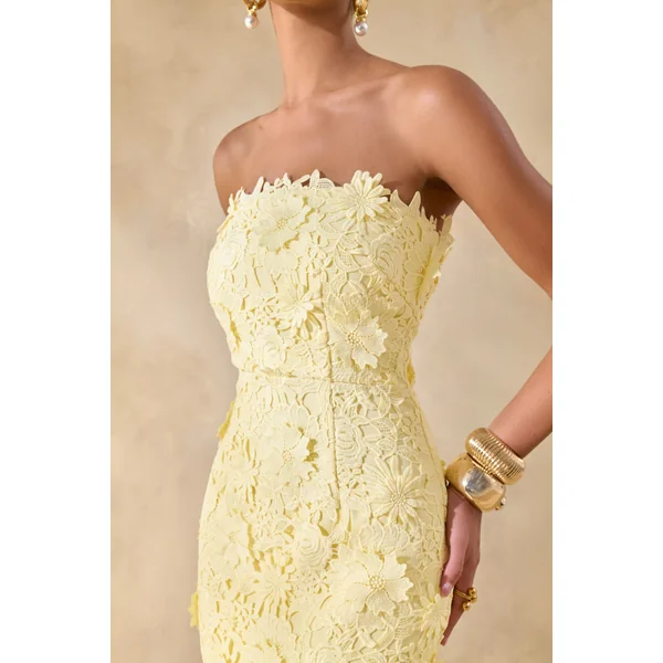 Gracie | Robe longue bandeau en dentelle citron