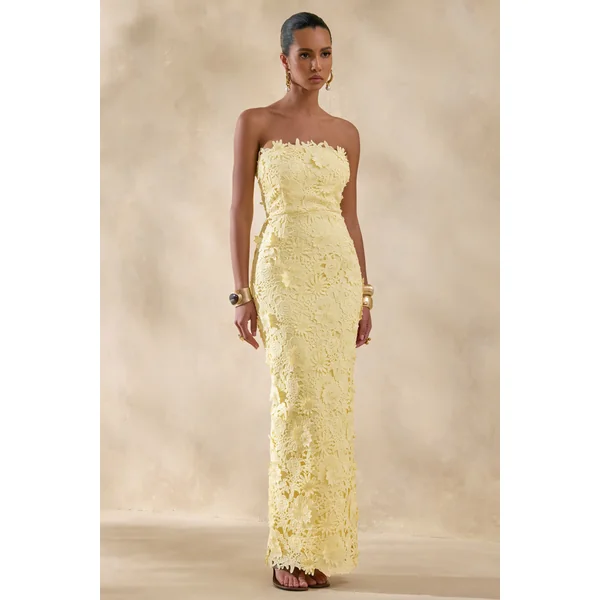 Gracie | Robe longue bandeau en dentelle citron
