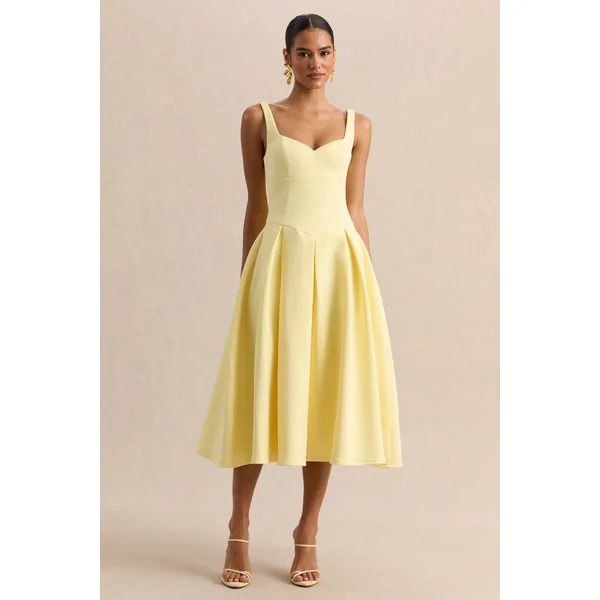 Greta | Robe mi-longue citron à décolleté cœur