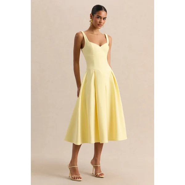 Greta | Robe mi-longue citron à décolleté cœur