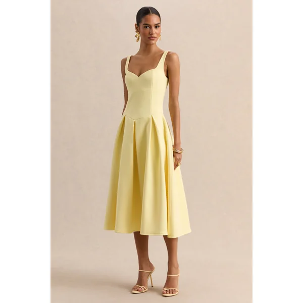 Greta | Robe mi-longue citron à décolleté cœur