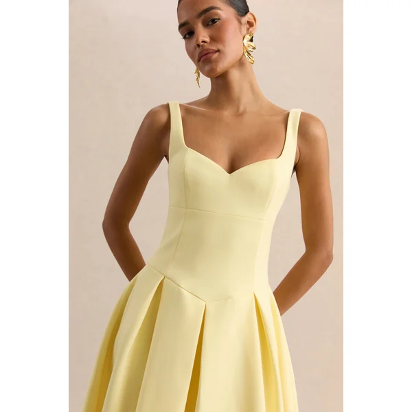 Greta | Robe mi-longue citron à décolleté cœur