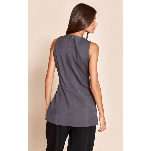 Gris Anthracite Gilet Asymétrique Tissé