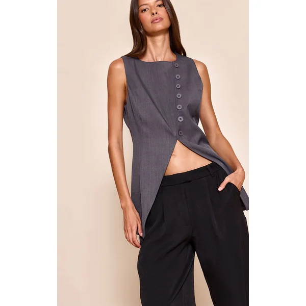 Gris Anthracite Gilet Asymétrique Tissé