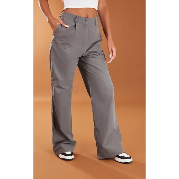 Gris Anthracite Pantalon Droit En Peau De Pêche