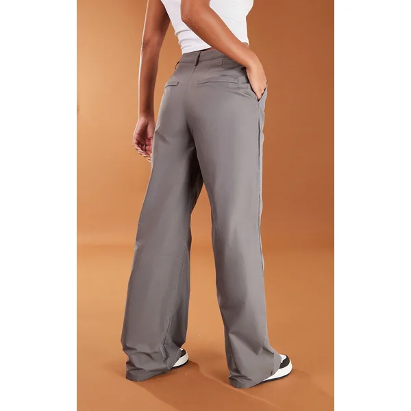 Gris Anthracite Pantalon Droit En Peau De Pêche