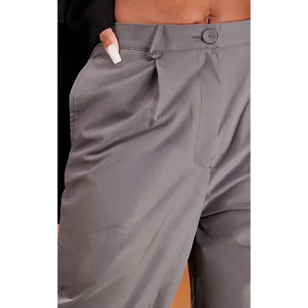 Gris Anthracite Pantalon Droit En Peau De Pêche