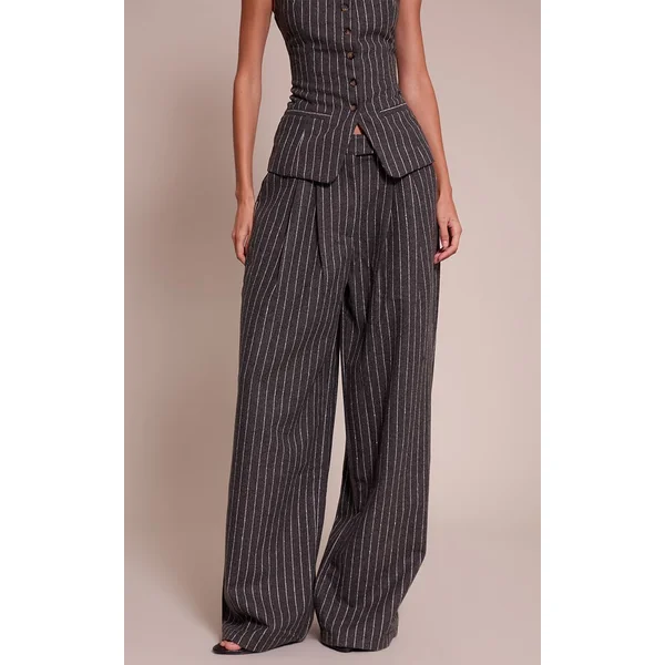 Gris Anthracite Pantalon Droit Tissé Brossé
