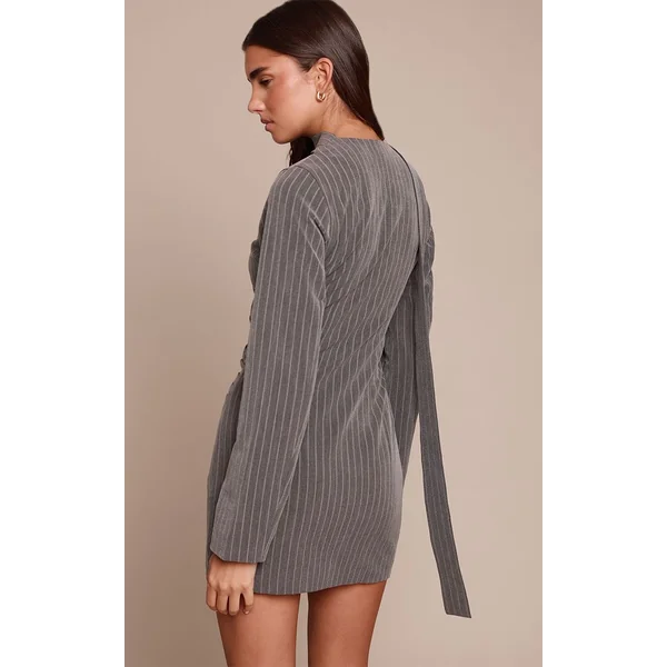 Gris Anthracite Robe Moulante À Manches Longues Avec Détail Foulard