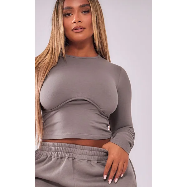 Gris Anthracite Top Moulant Manches Longues À Découpe Sous-poitrine