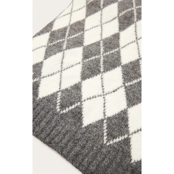 Gris Anthracite Écharpe Tricotée À Motif Losanges