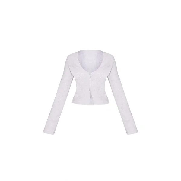 Gris Cendré Cardigan Brossé À Manches Longues Et Boutonnage Devant Petite Taille Coordonné