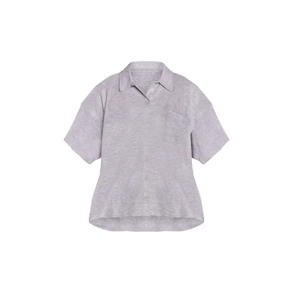 Gris Cendré Chemise De Pyjama Gaufrée À Manches Courtes Avec Boutonnage