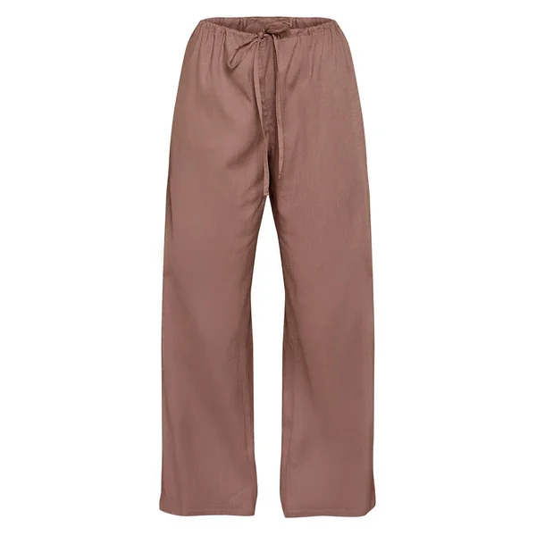 Gris Champignon Pantalon Coordonné Petite En Mélange De Lin Avec Cordon De Serrage