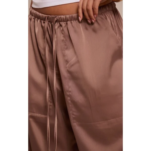 Gris Champignon Pantalon Large Taille Basse En Satin Avec Cordon De Serrage