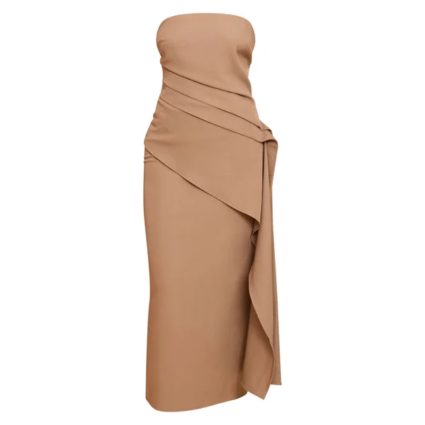 Gris Champignon Robe Drapée Froncée En Tissu Tissé Crème Beurre