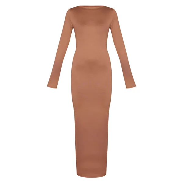 Gris Champignon Robe Maxi À Manches Longues En Jersey Doux Au Toucher