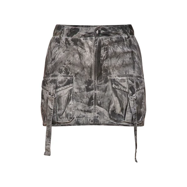 Gris Charbon Jupe Cargo Micro Mini À Délavage Vintage