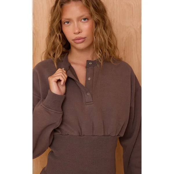 Gris Charbon Sweat-shirt Cintré À Boutons