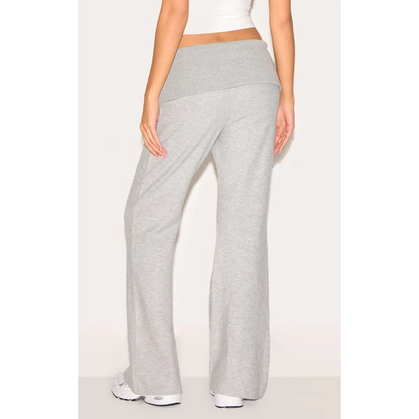 Gris Chiné Pantalon De Détente Évasé Taille Repliable Ultra Doux