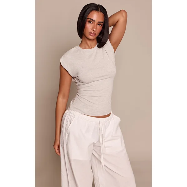 Gris Chiné Petite Haut En Coton Doux À Manches Tombantes