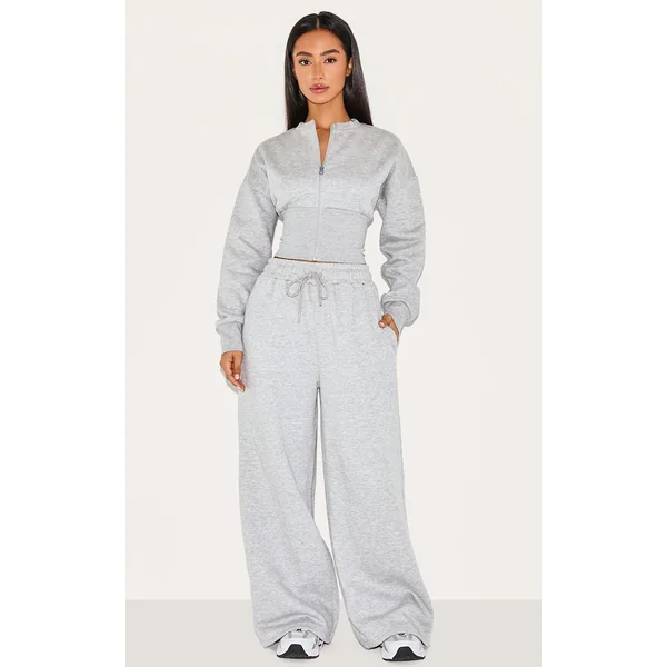 Gris Chiné Sweat Zippé Petite À Ourlet Élastiqué