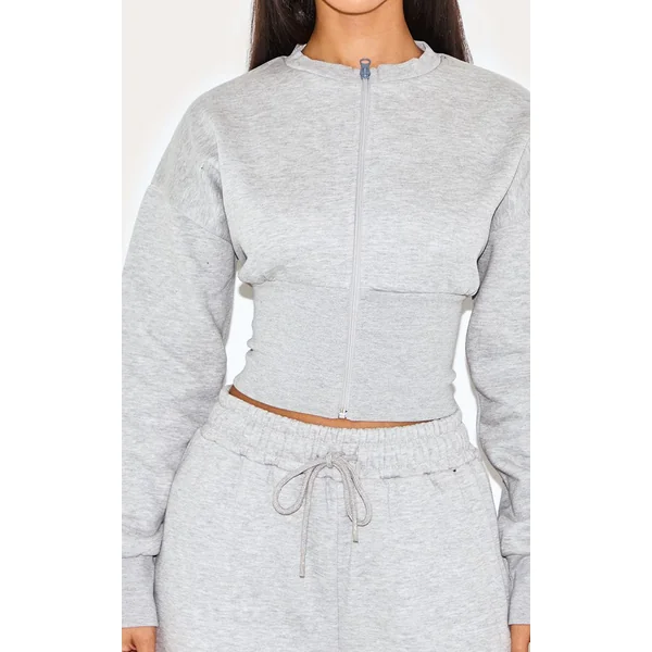 Gris Chiné Sweat Zippé Petite À Ourlet Élastiqué