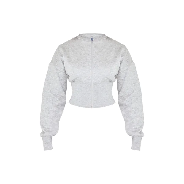 Gris Chiné Sweat Zippé Petite À Ourlet Élastiqué