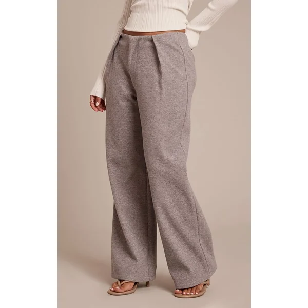 Gris Clair Pantalon Petite Aspect Laine Taupe Foncé