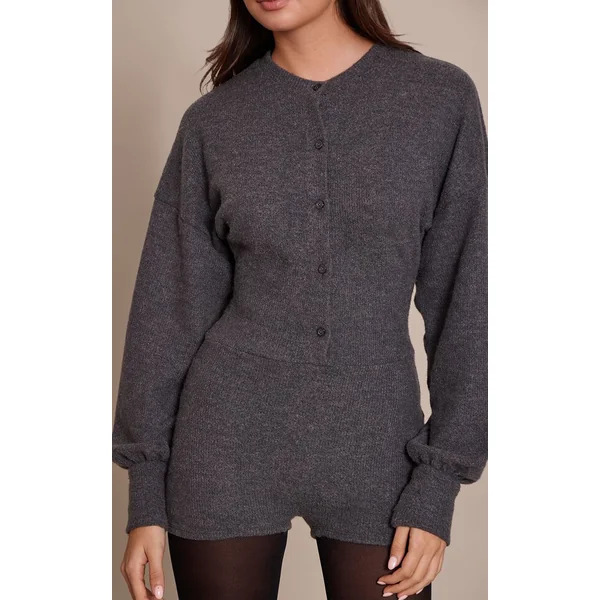 Gris Combinaison Côtelée Boutonnée