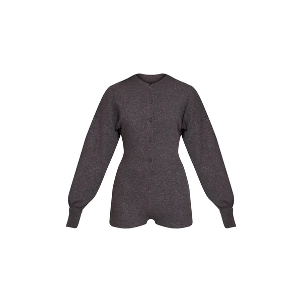 Gris Combinaison Côtelée Boutonnée
