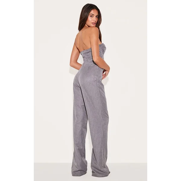 Gris Combinaison-pantalon Bustier Corset À Rayures Tennis Et Jambes Droites